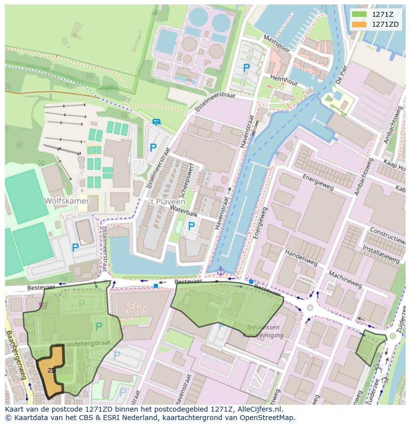 Afbeelding van het postcodegebied 1271 ZD op de kaart.