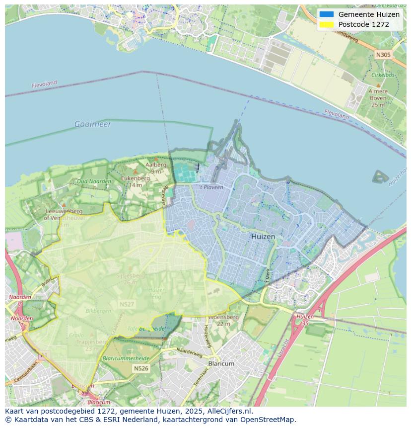 Afbeelding van het postcodegebied 1272 op de kaart.