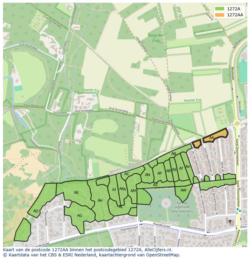 Afbeelding van het postcodegebied 1272 AA op de kaart.