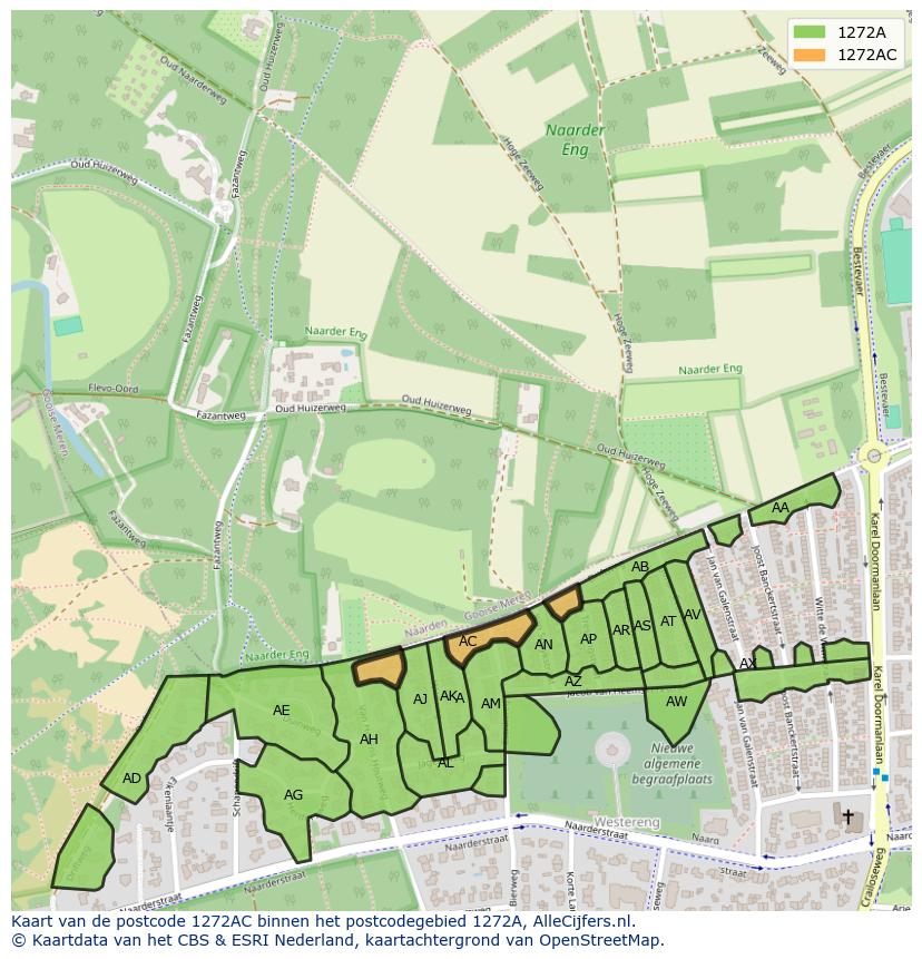 Afbeelding van het postcodegebied 1272 AC op de kaart.
