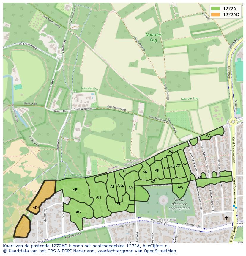 Afbeelding van het postcodegebied 1272 AD op de kaart.