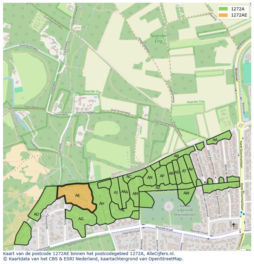 Afbeelding van het postcodegebied 1272 AE op de kaart.