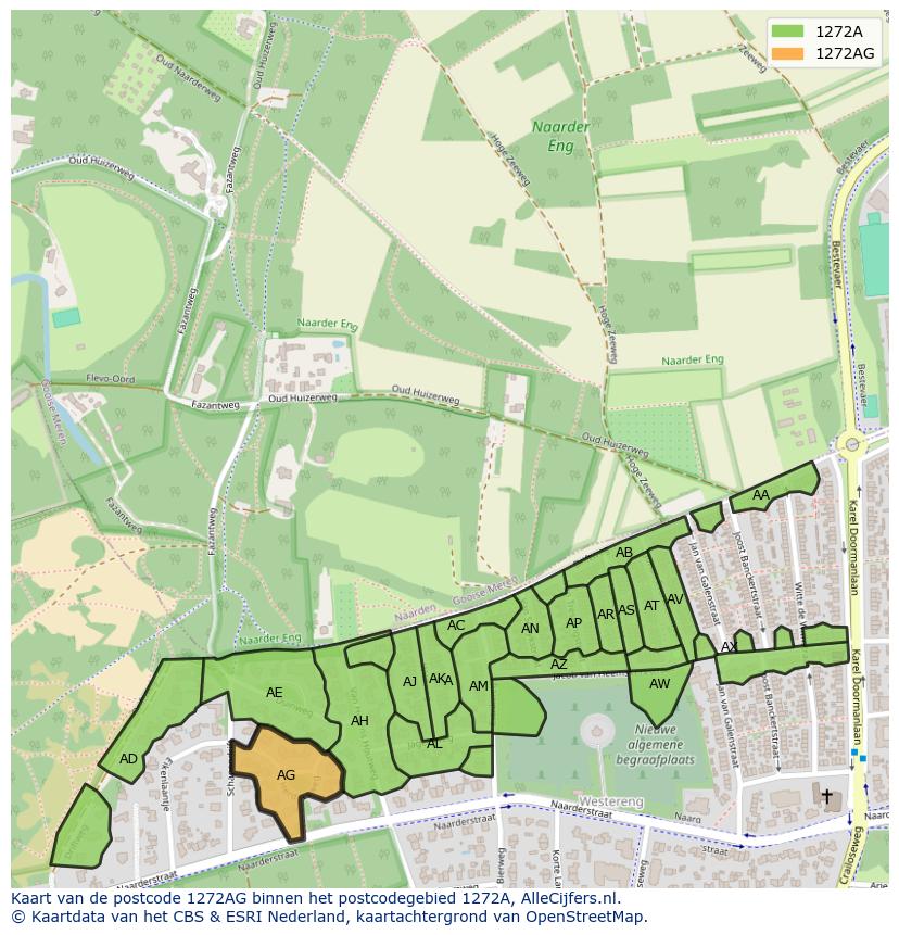 Afbeelding van het postcodegebied 1272 AG op de kaart.