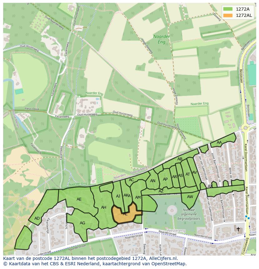 Afbeelding van het postcodegebied 1272 AL op de kaart.
