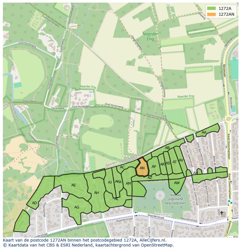 Afbeelding van het postcodegebied 1272 AN op de kaart.
