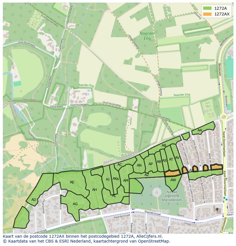 Afbeelding van het postcodegebied 1272 AX op de kaart.
