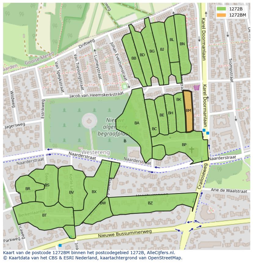 Afbeelding van het postcodegebied 1272 BM op de kaart.