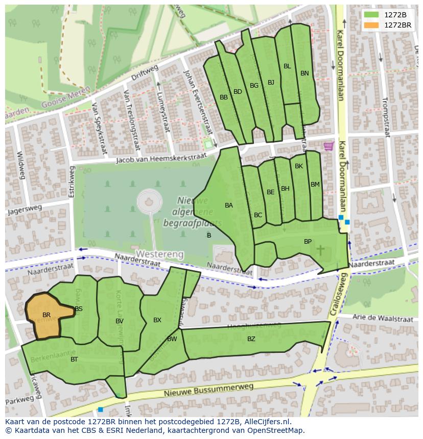 Afbeelding van het postcodegebied 1272 BR op de kaart.