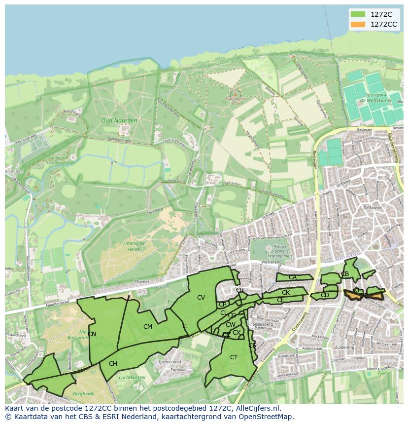 Afbeelding van het postcodegebied 1272 CC op de kaart.