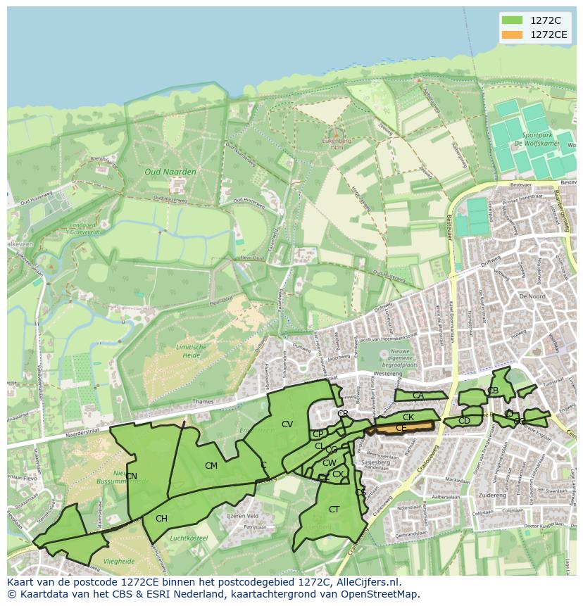 Afbeelding van het postcodegebied 1272 CE op de kaart.
