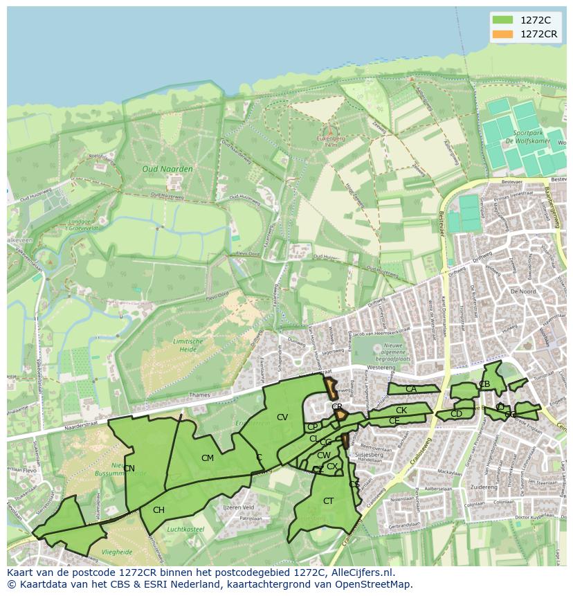 Afbeelding van het postcodegebied 1272 CR op de kaart.