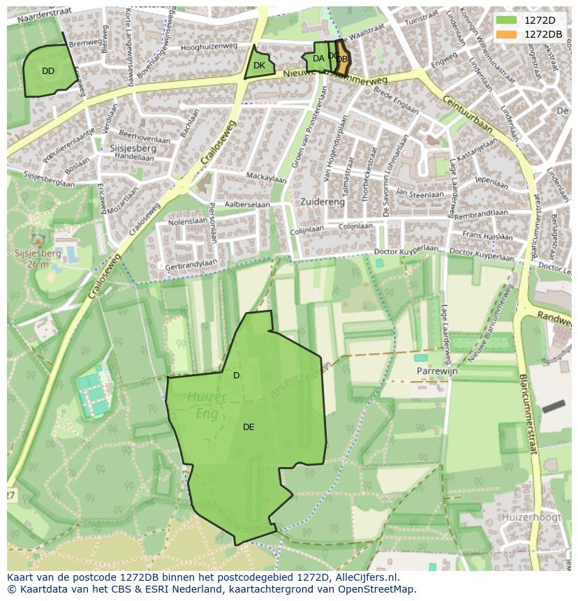 Afbeelding van het postcodegebied 1272 DB op de kaart.