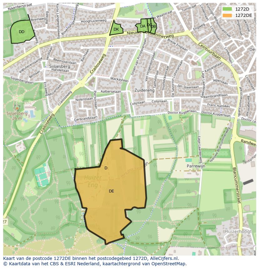 Afbeelding van het postcodegebied 1272 DE op de kaart.