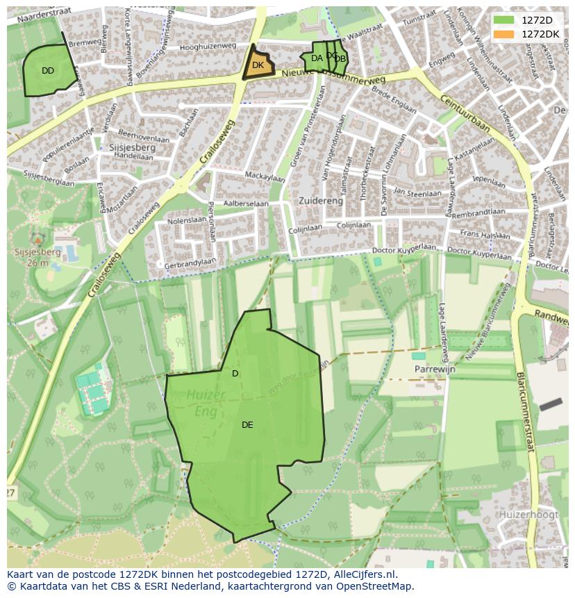 Afbeelding van het postcodegebied 1272 DK op de kaart.