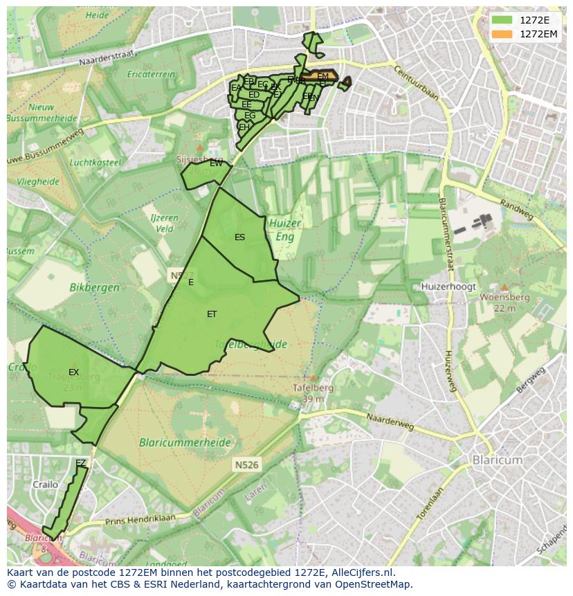 Afbeelding van het postcodegebied 1272 EM op de kaart.