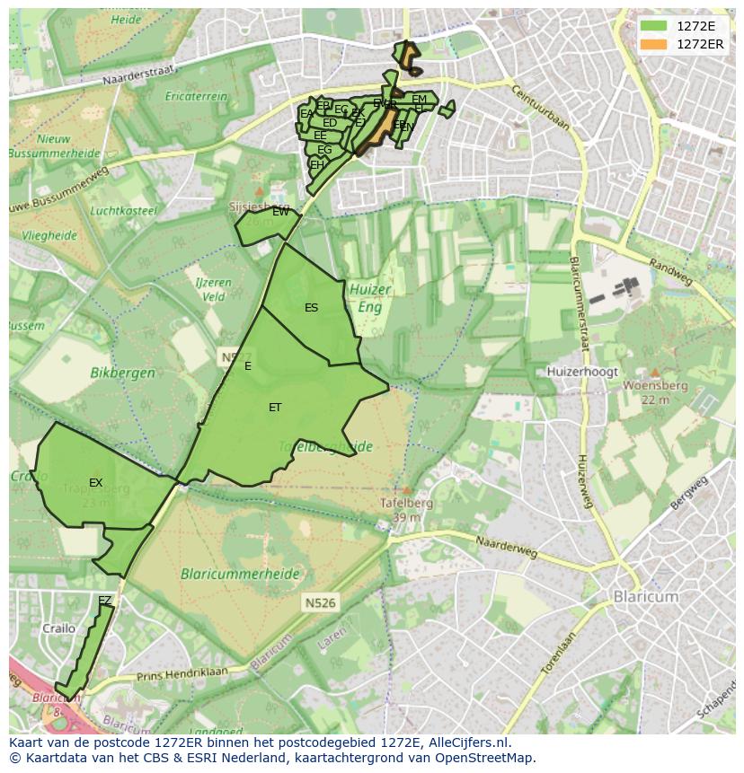 Afbeelding van het postcodegebied 1272 ER op de kaart.