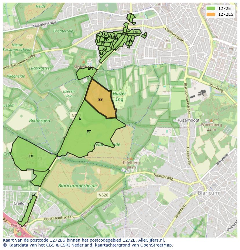 Afbeelding van het postcodegebied 1272 ES op de kaart.