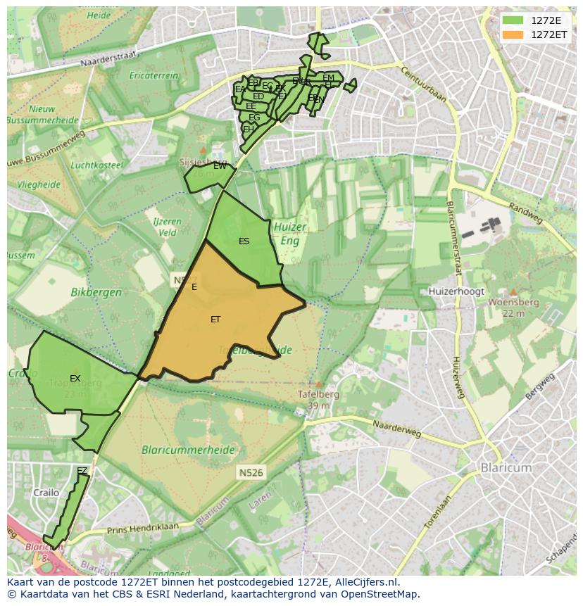 Afbeelding van het postcodegebied 1272 ET op de kaart.