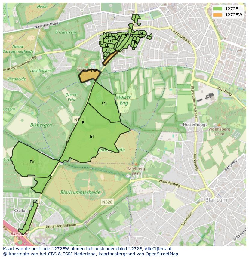 Afbeelding van het postcodegebied 1272 EW op de kaart.