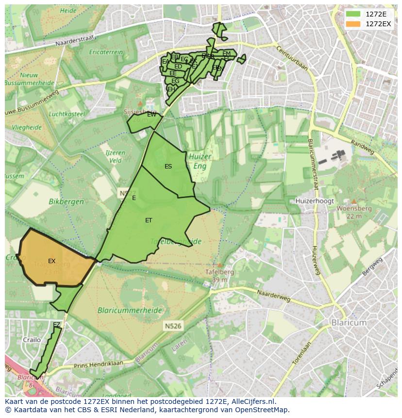 Afbeelding van het postcodegebied 1272 EX op de kaart.