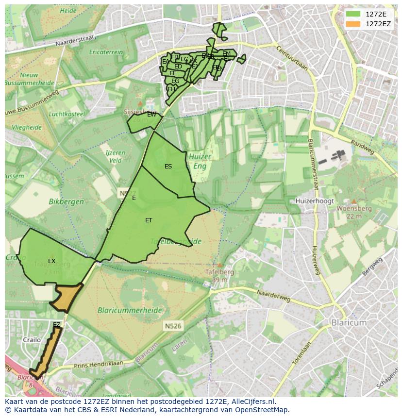 Afbeelding van het postcodegebied 1272 EZ op de kaart.