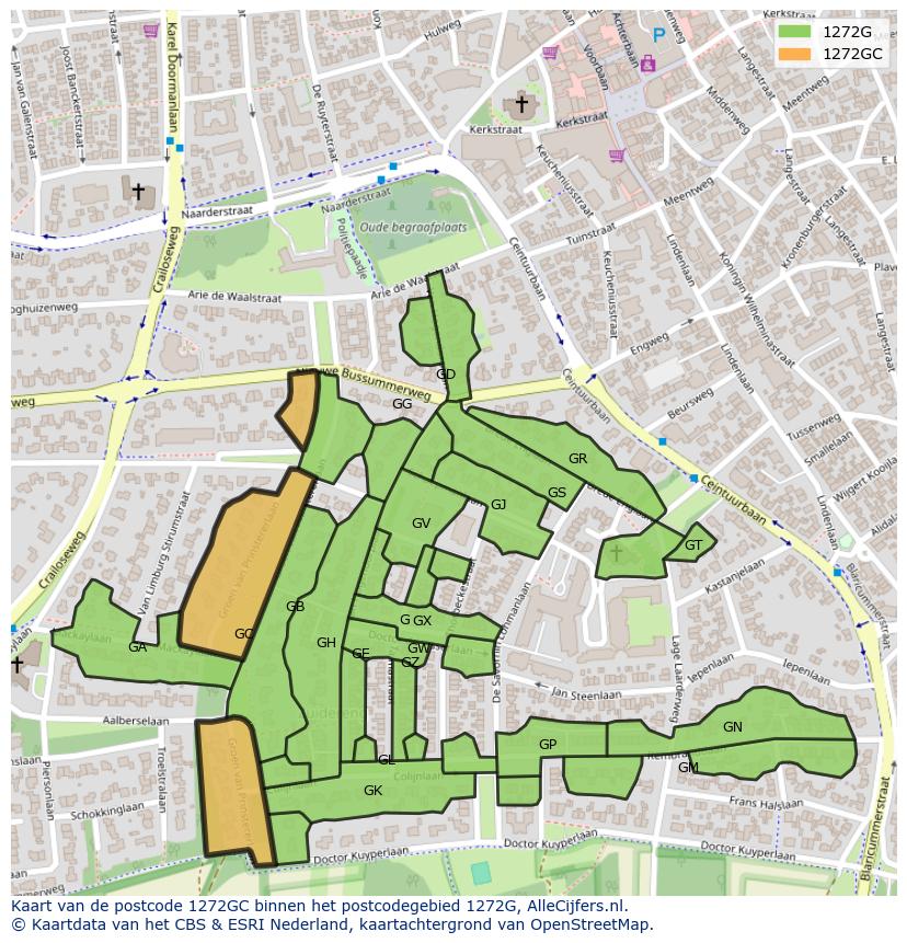 Afbeelding van het postcodegebied 1272 GC op de kaart.