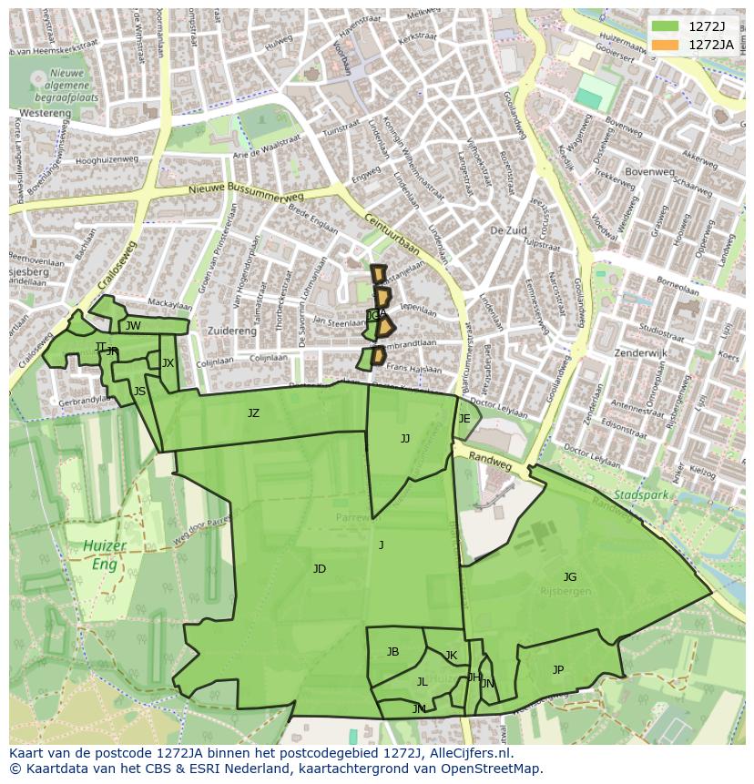 Afbeelding van het postcodegebied 1272 JA op de kaart.