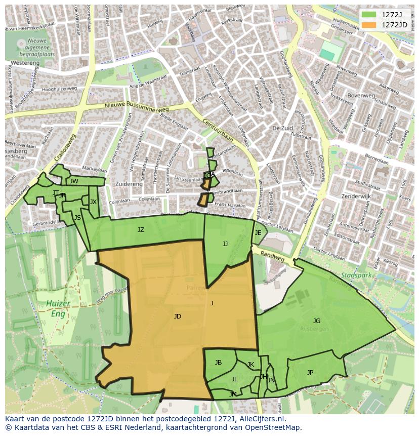 Afbeelding van het postcodegebied 1272 JD op de kaart.