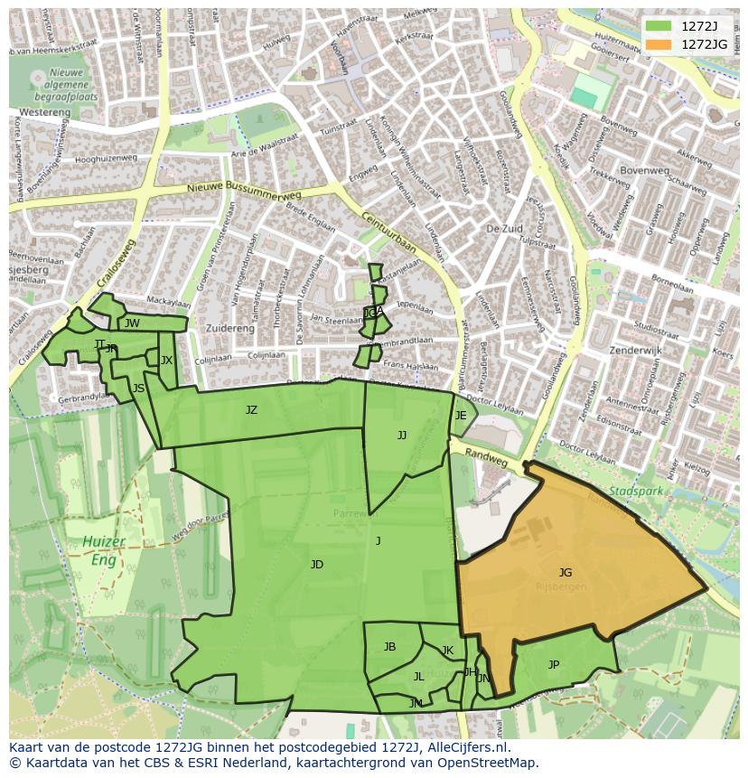 Afbeelding van het postcodegebied 1272 JG op de kaart.