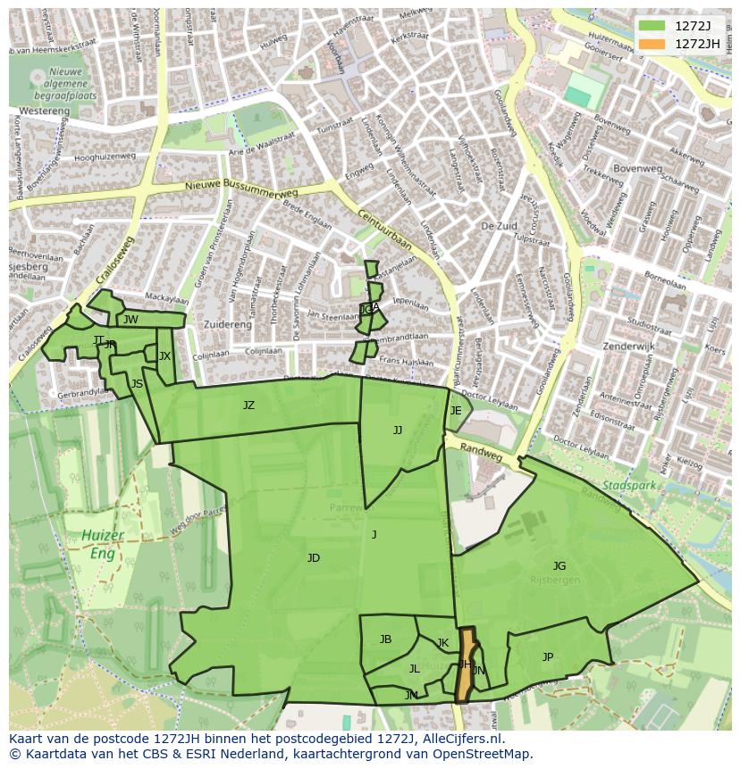 Afbeelding van het postcodegebied 1272 JH op de kaart.