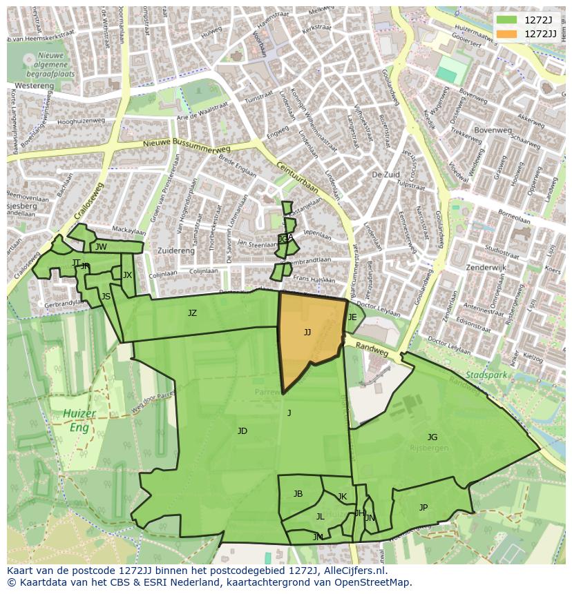 Afbeelding van het postcodegebied 1272 JJ op de kaart.