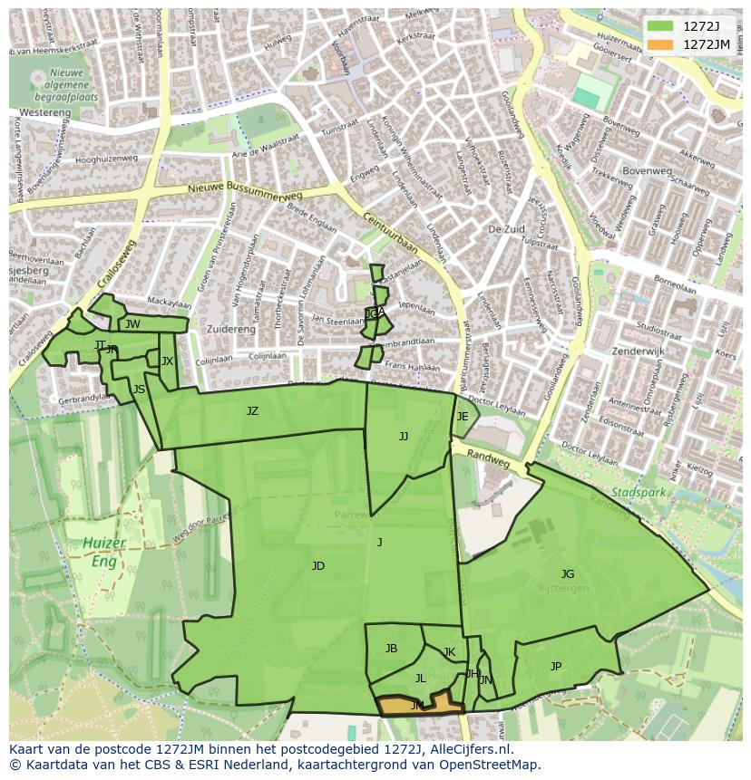 Afbeelding van het postcodegebied 1272 JM op de kaart.