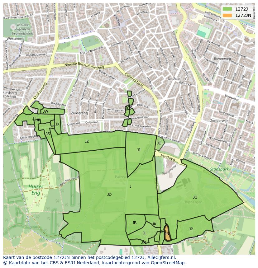 Afbeelding van het postcodegebied 1272 JN op de kaart.