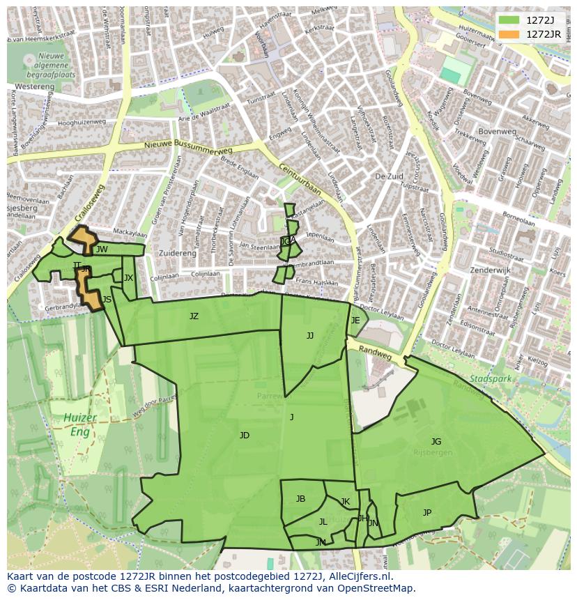 Afbeelding van het postcodegebied 1272 JR op de kaart.