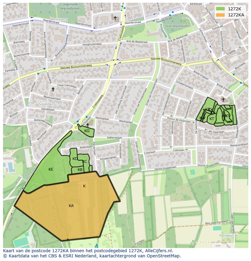 Afbeelding van het postcodegebied 1272 KA op de kaart.