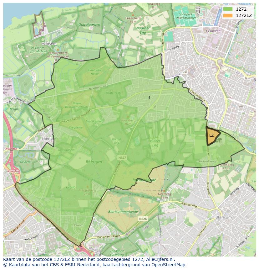 Afbeelding van het postcodegebied 1272 LZ op de kaart.