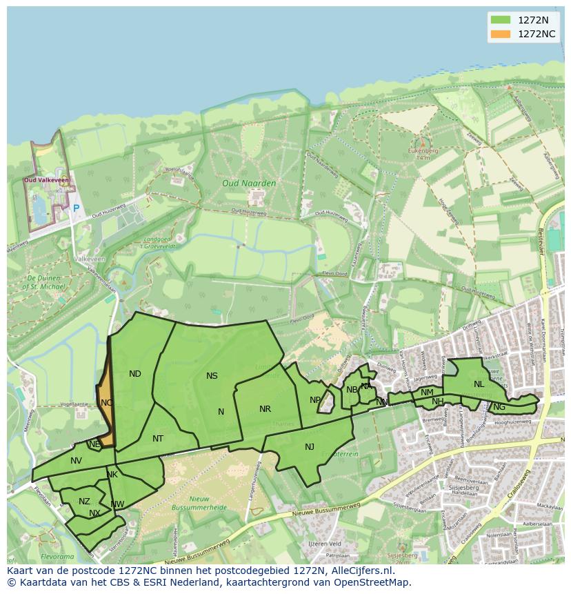 Afbeelding van het postcodegebied 1272 NC op de kaart.