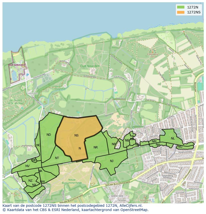 Afbeelding van het postcodegebied 1272 NS op de kaart.