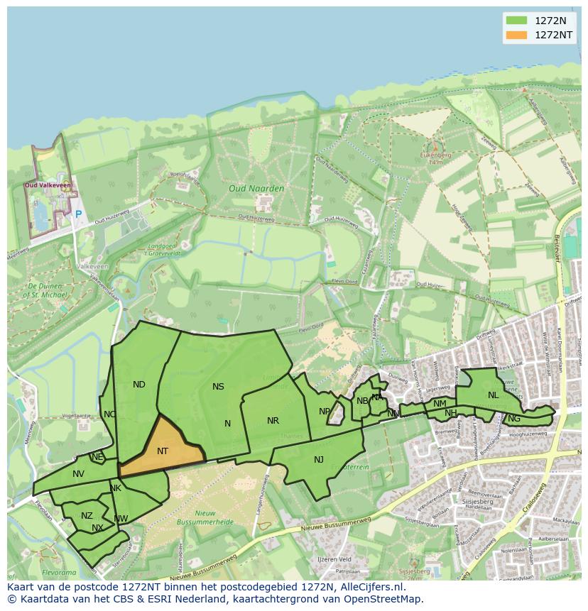 Afbeelding van het postcodegebied 1272 NT op de kaart.