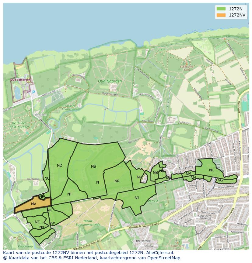 Afbeelding van het postcodegebied 1272 NV op de kaart.