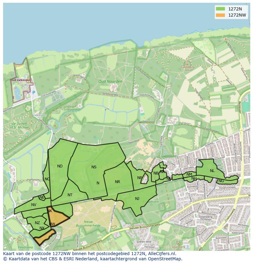 Afbeelding van het postcodegebied 1272 NW op de kaart.