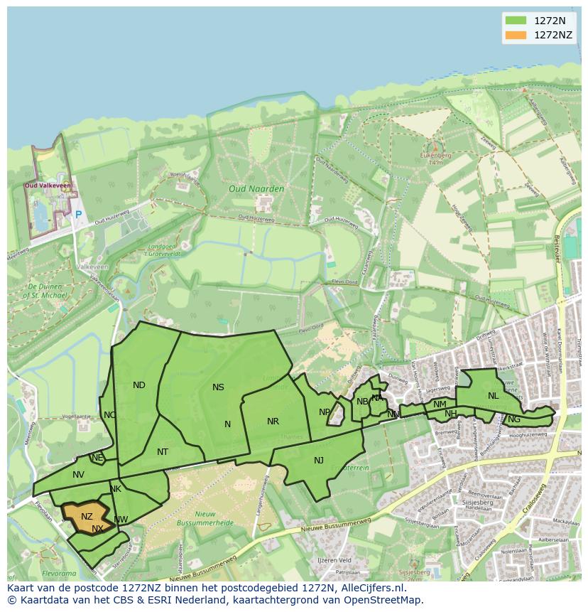 Afbeelding van het postcodegebied 1272 NZ op de kaart.