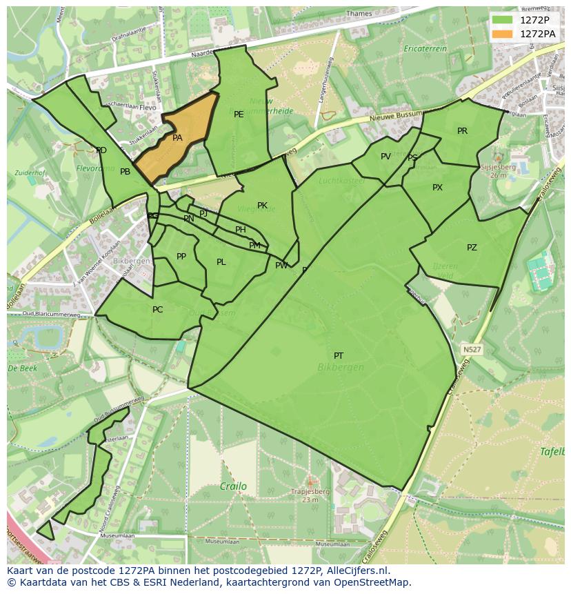 Afbeelding van het postcodegebied 1272 PA op de kaart.