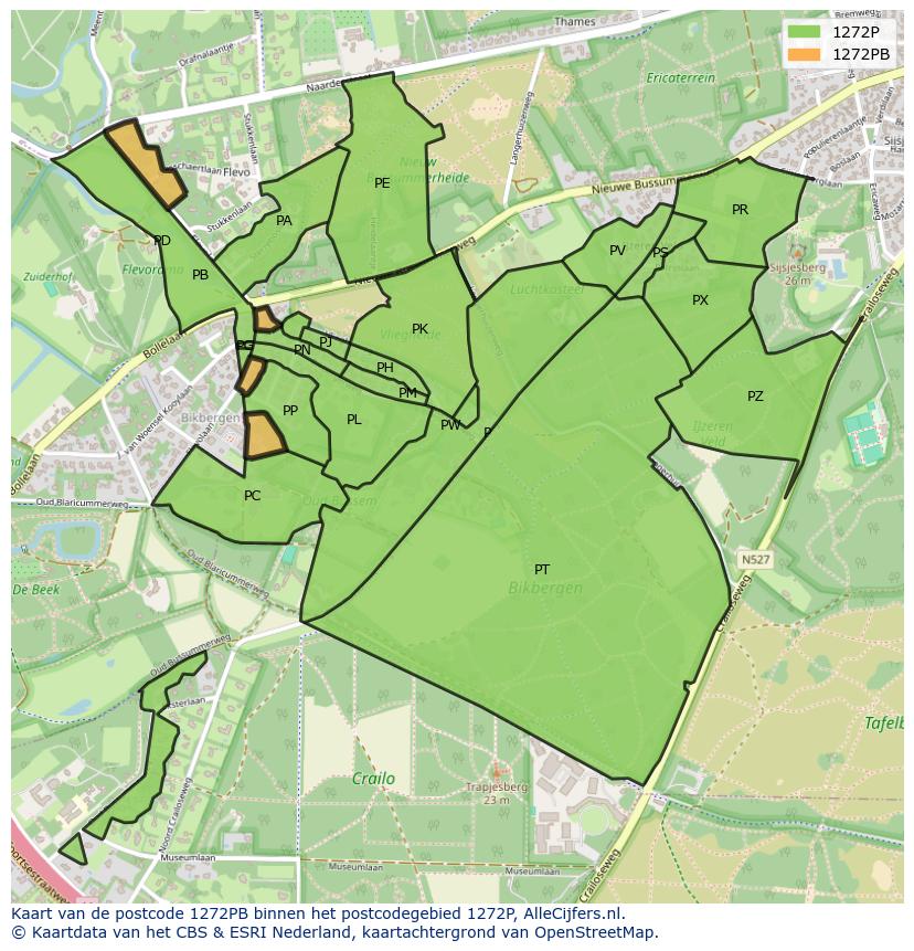 Afbeelding van het postcodegebied 1272 PB op de kaart.