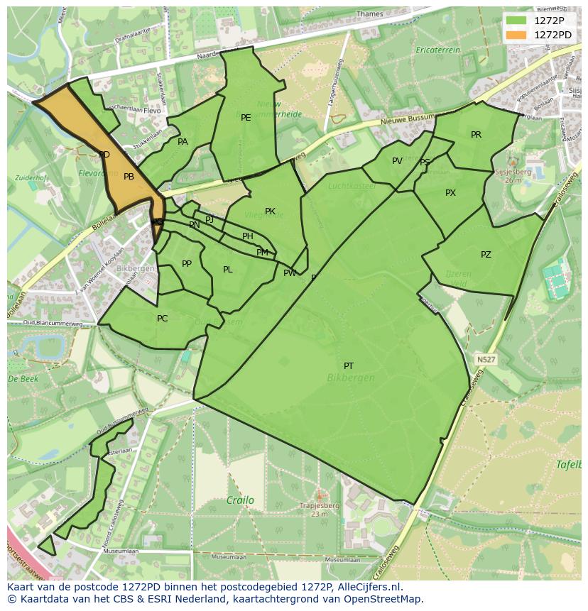 Afbeelding van het postcodegebied 1272 PD op de kaart.