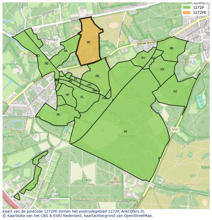 Afbeelding van het postcodegebied 1272 PE op de kaart.