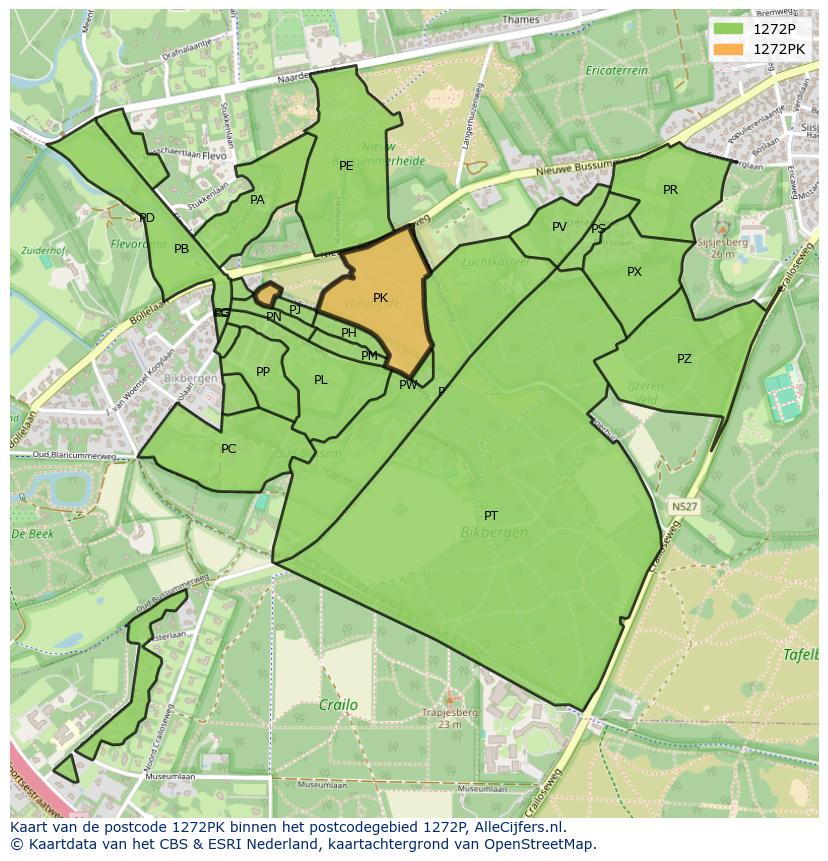 Afbeelding van het postcodegebied 1272 PK op de kaart.