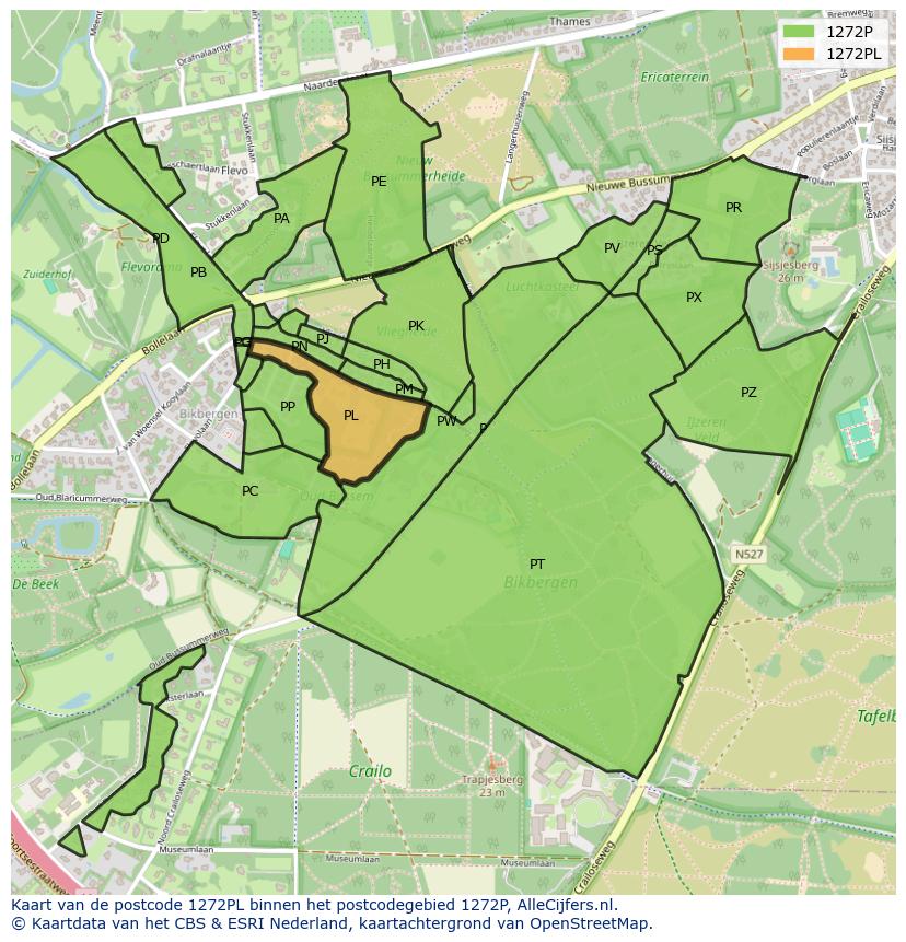 Afbeelding van het postcodegebied 1272 PL op de kaart.