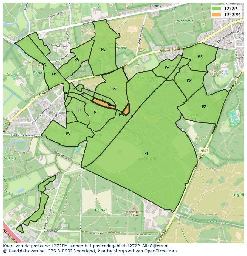 Afbeelding van het postcodegebied 1272 PM op de kaart.