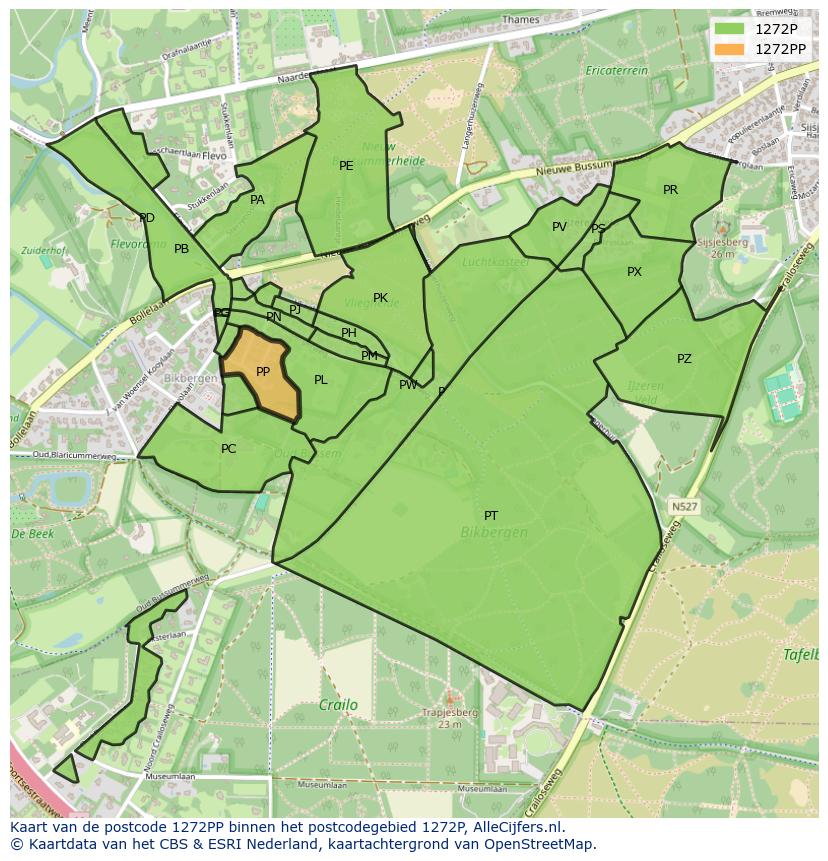 Afbeelding van het postcodegebied 1272 PP op de kaart.